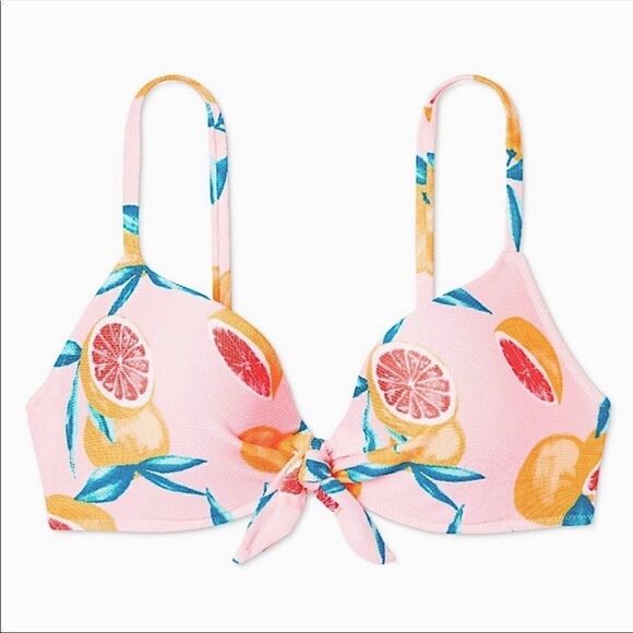 NWT Shade & Shore Grapefruit Tropical Pink Orange Peach Bikini Top Size 36C - Picture 3 of 10